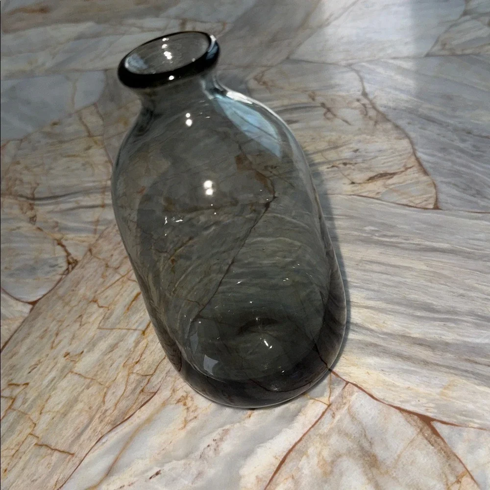 Elegant Gray Glass Flower Or Decor Vase Hand Blown with Smoked Finish